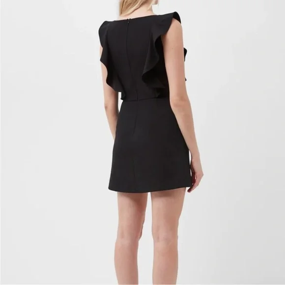 NEW FRENCH CONNECTION Womens Black Sleeveless Mini Ruffle Fit Dress LBD - Picture 6 of 16